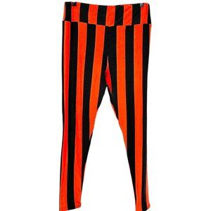 LuLaRoe Leggings Womens Tall and Curvy Black Orange Striped Size 12-22 Halloween
